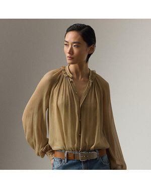 Ralph Lauren Brooklyn Crinkle Chiffon Blouse - Natural