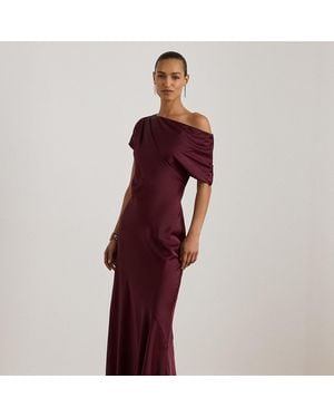 Ralph Lauren Satin Charmeuse Off-The-Shoulder Gown - Red