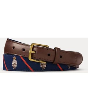 Polo Ralph Lauren Gürtel Mit Lederbesatz Und Polo Bear - Blau