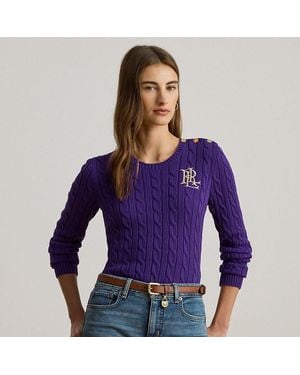 Ralph Lauren Ralph Lauren Button-Trim Cable-Knit Cotton Sweater - Purple