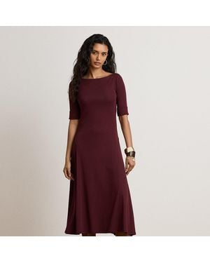 Ralph Lauren Rib-Knit Stretch Cotton Midi Dress - Purple