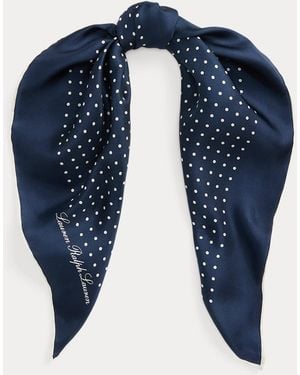 Ralph Lauren Polka-Dot Silk Twill Square Scarf - Blue