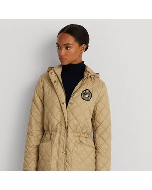 Ralph Lauren Crest-patch Diamond-quilted Hooded Coat - Natural