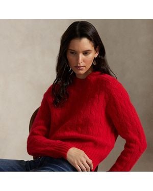 Polo Ralph Lauren Cable-Knit Wool-Blend Crewneck Jumper - Red