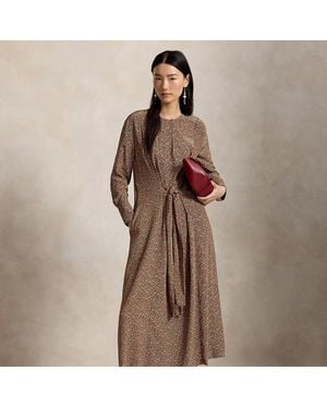 Ralph Lauren Floral Tie-Front Crepe Dress - Brown