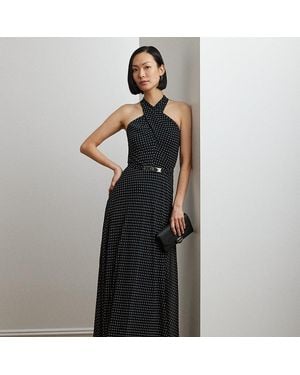 Ralph Lauren Abito halter a pois con cintura - Nero