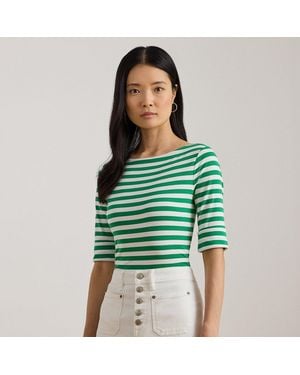 Ralph Lauren Striped Stretch Cotton Boatneck T-Shirt - Green