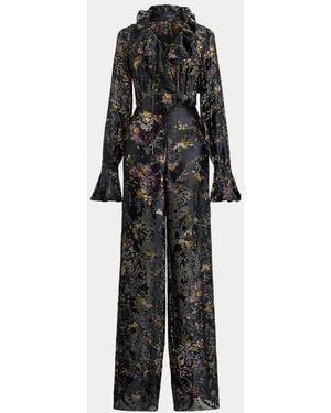 Ralph Lauren Carol Floral Devoré Satin Jumpsuit - Black