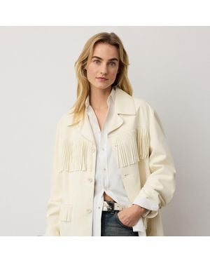 Ralph Lauren Perce Fringe-Trim Lamb-Suede Jacket - Natural