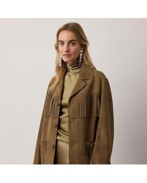 Ralph Lauren Perce Fringe-Trim Lamb-Suede Jacket - Brown