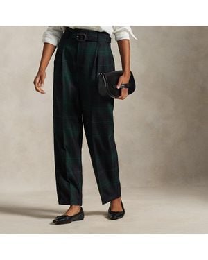 Polo Ralph Lauren Belted Plaid Wool Pleated Tapered Pant - Schwarz