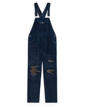 RRL Salopette in velluto indaco con rammendi - Blu