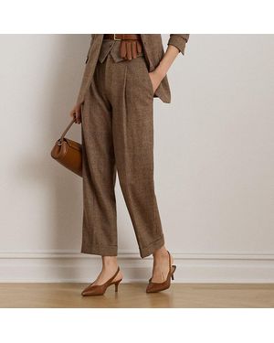 Ralph Lauren Glen Plaid Pleated Cropped Trouser - Natural