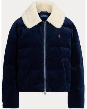 Polo Ralph Lauren Fleece-Collar Corduroy Down Puffer - Blue
