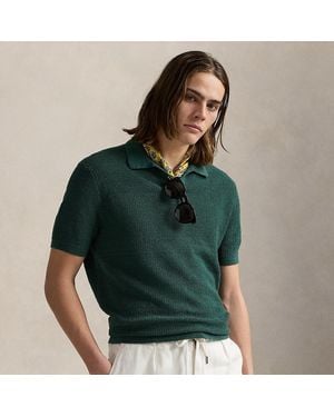 Polo Ralph Lauren Mesh-Knit Linen Johnny-Collar Sweater - Green