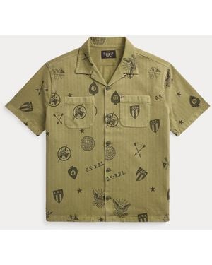 RRL Knit Herringbone Twill Camp Shirt - Green
