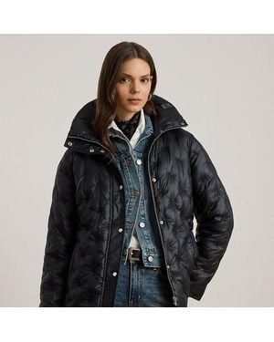 Ralph Lauren Logo Quilted Funnelneck Puffer Coat - Black