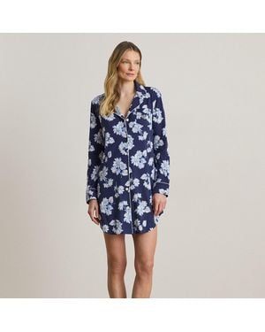 Ralph Lauren Floral Cotton-Blend Jersey Sleep Shirt - Blue