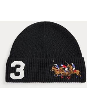 Ralph Lauren Triple-Pony Rib-Knit Beanie - Black
