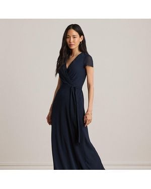 Ralph Lauren Belted Crinkle Georgette Gown - Blue