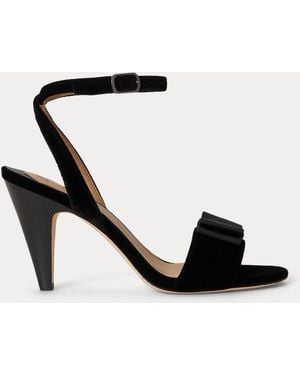 Ralph Lauren Gracy Bow-Trim Velvet Sandal - Black