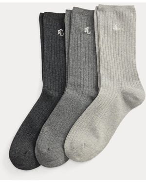 Ralph Lauren Rib-Knit Cotton-Blend Crew Sock 3-Pack - Gray