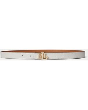 Ralph Lauren Logo Reversible Leather Skinny Belt - Natural