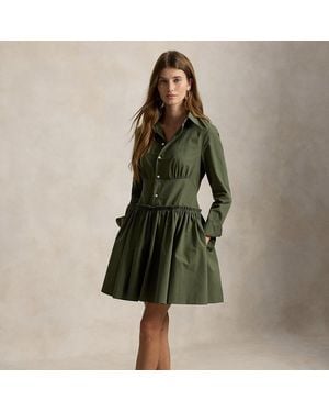 Ralph Lauren Paneled Cotton Canvas Mini Shirtdress - Green
