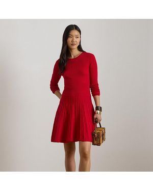 Ralph Lauren Mini-Cable Pleated Fit-And-Flare Dress - Red
