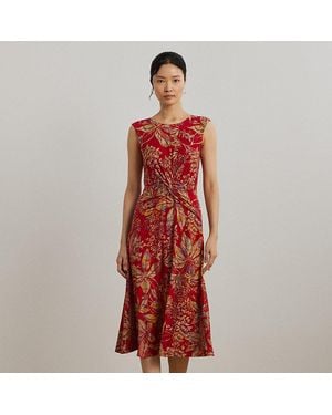 Ralph Lauren Floral Twist-Front Stretch Jersey Dress - Red