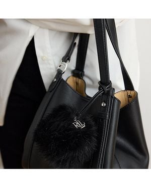 Ralph Lauren Leather & Shearling Pom-Pom Bag Charm - Black