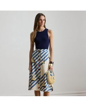 Ralph Lauren Print Button-Front Crepe Skirt - Blue