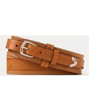Ralph Lauren Topstitched Western Leather Belt - Brown
