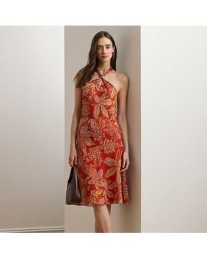 Ralph Lauren Floral Georgette Halter Dress - Red