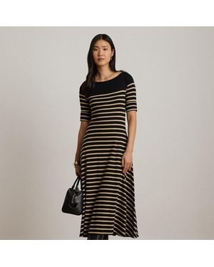 Ralph Lauren Breton-Stripe Cotton Rib-Knit Midi Dress - Black