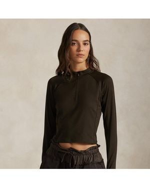 Ralph Lauren Sueded Jersey Cropped Half-Zip - Black