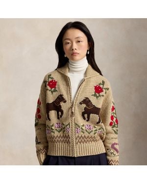 Polo Ralph Lauren Intarsia-Knit Cotton-Wool Shawl Cardigan - Brown