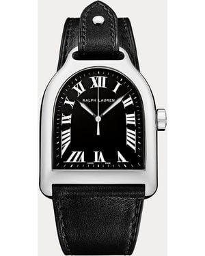 Ralph Lauren Stalen Stirrup Horloge Met Zwarte Plaat