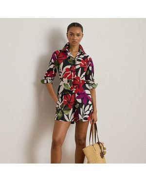 Ralph Lauren Floral Cotton Shirt & Short Cover-Up Set - Red