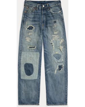 RRL Ralph Lauren High Boy Fit Repaired Heyland Jean - Blue