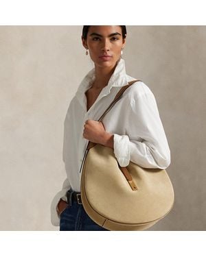 Polo Ralph Lauren Polo Id Suede Large Shoulder Bag - Natural