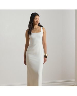 Ralph Lauren Twist-Back Crepe Sleeveless Gown - White