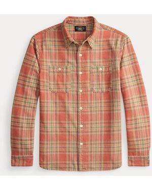 RRL Plaid Twill Workshirt - Brown