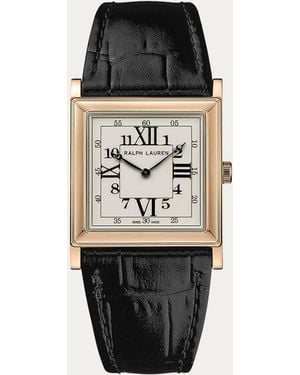 Ralph Lauren Rl867 Roségoud 28 Mm Witte Wijzerplaat - Zwart