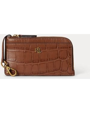 Ralph Lauren Croc-Embossed Leather L-Zip Card Case - Brown