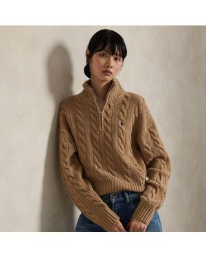 Polo Ralph Lauren Cable Wool-Cashmere Half-Zip Jumper - Brown