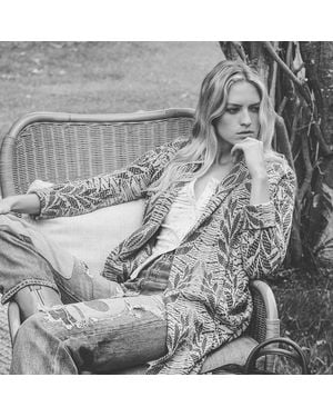 RRL Top in jersey di cotone e lino a fiori - Grigio