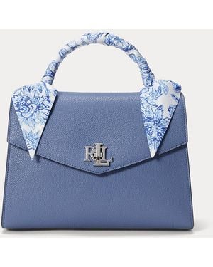 Ralph Lauren Scarf-Trim Pebbled Medium Farrah Satchel - Blue