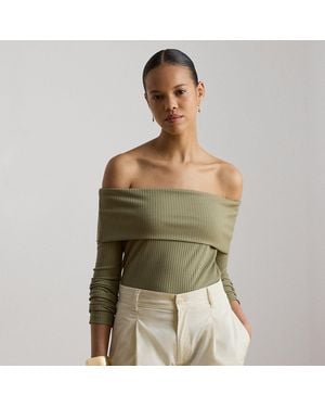 Ralph Lauren Rib-Knit Off-The-Shoulder Top - Green
