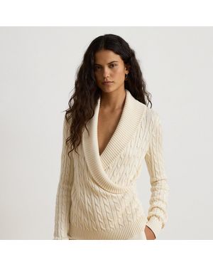 Ralph Lauren Cable Cotton-Blend Shawl-Collar Jumper - Natural
